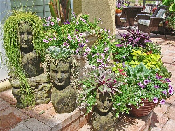 Distressed Cement Classic Grecian Lady Head Indoor/Outdoor Hanging Planters Set 